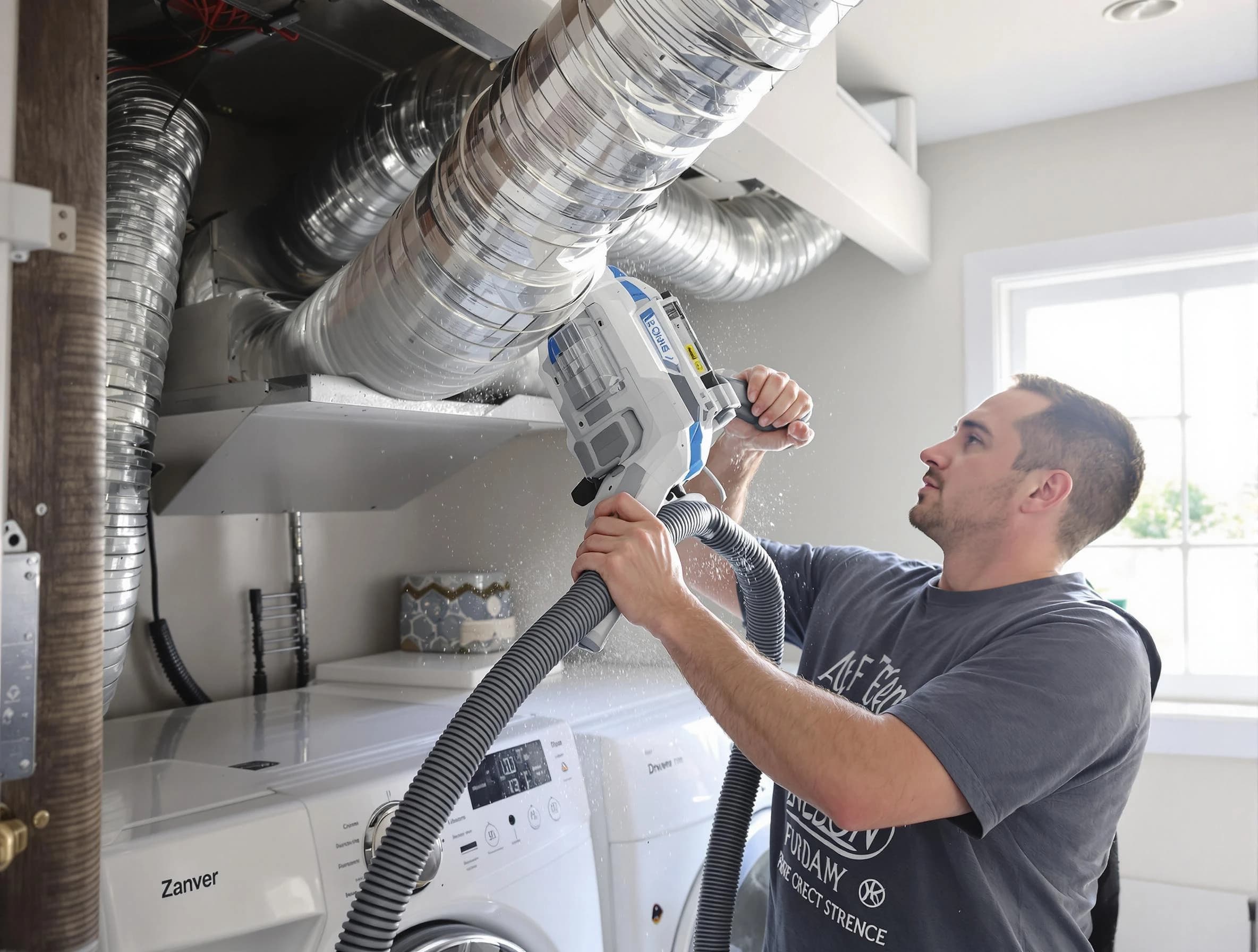 Moon Dryer Vent Cleaning specialist cleaning deep within a dryer vent duct system in Moon