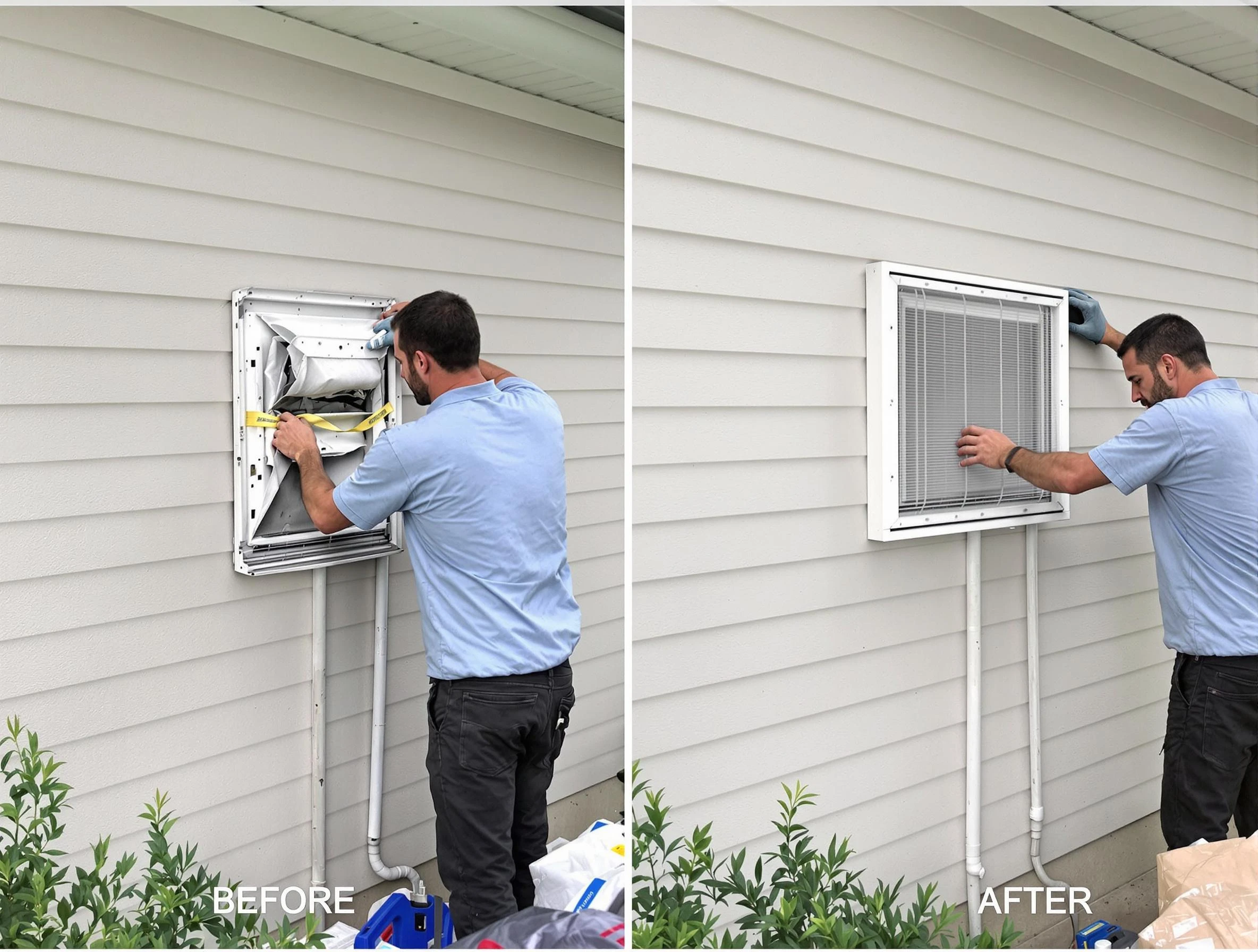 Moon Dryer Vent Cleaning technician installing high-quality dryer vent cover at a residential property in Moon